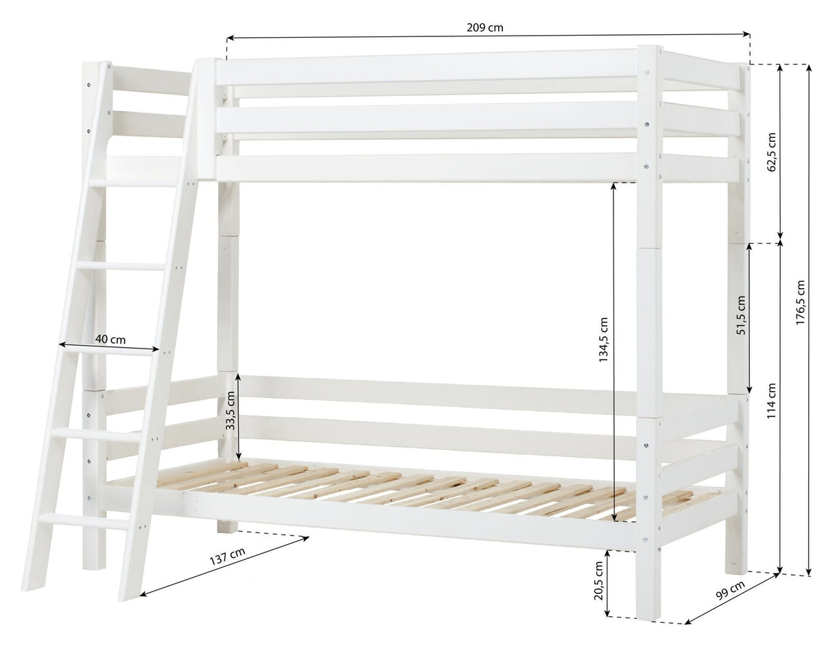 Eco luksuriøs køyeseng med stige 90x200, hvit