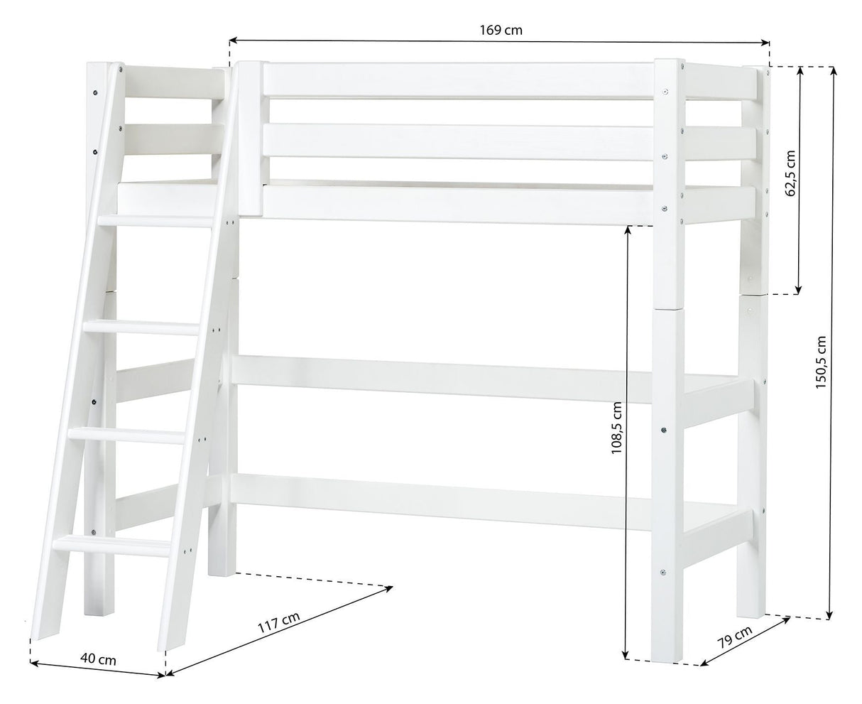 Eco luksuriøs middels seng med stige og gardin 70x160