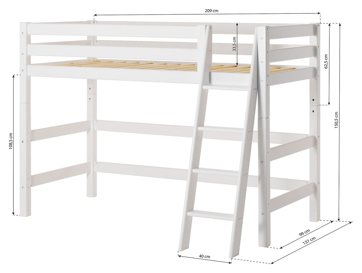 Eco luksuriøs middels seng med stige og gardin 90x200