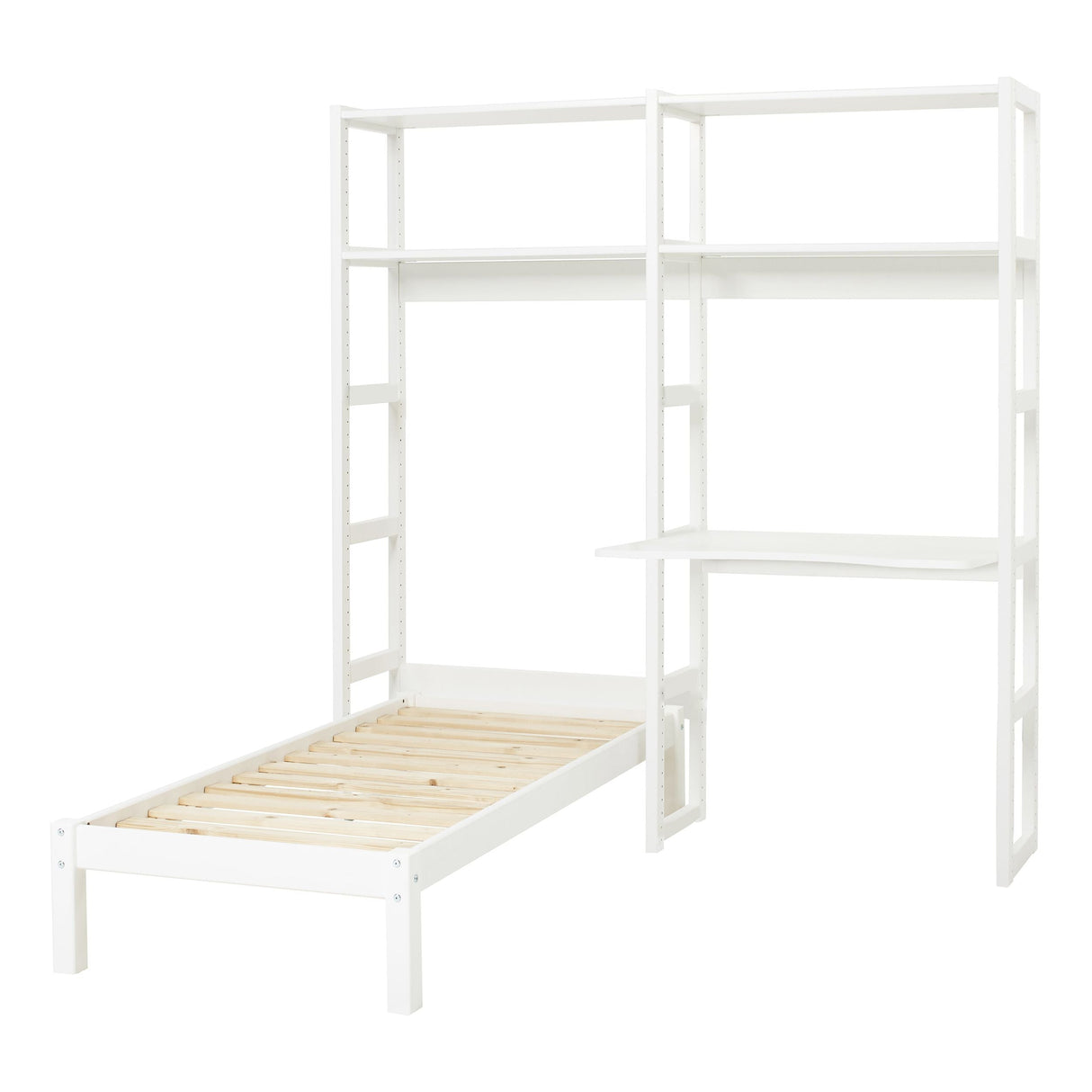 Hoppekids Storey Shelf - 2 seksjoner m/4 hyller, 80 cm skrivebrett og seng