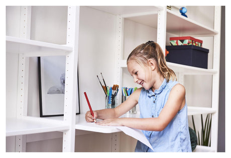 Hoppekids Storey Shelf - 2 seksjoner m/4 hyller, 80 cm skrivebrett og seng