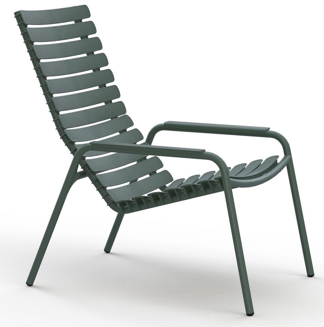 Reclips Lounge Chair med aluminiumslammer, aluminiumsarm, grønn