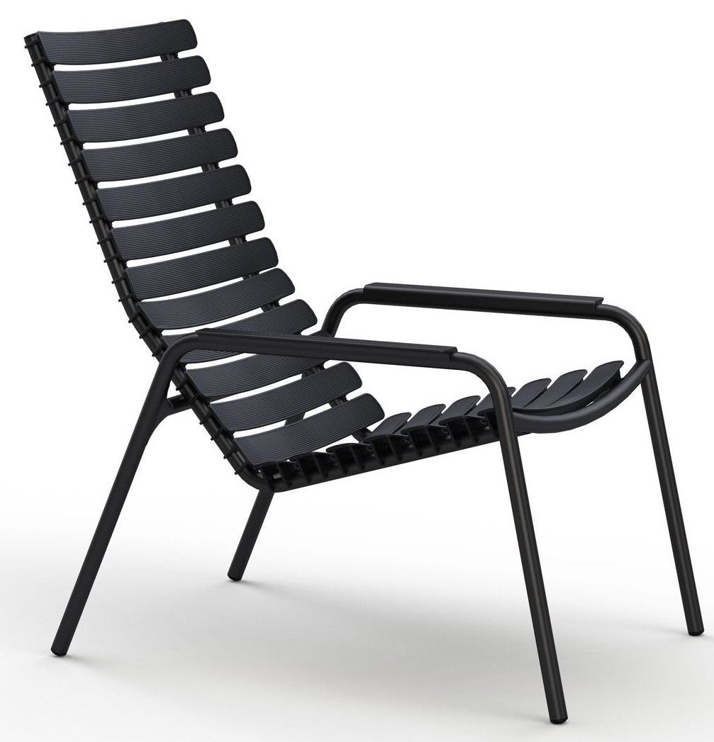 Reclips Lounge Chair med aluminiumslammer, aluminiumsarm, svart