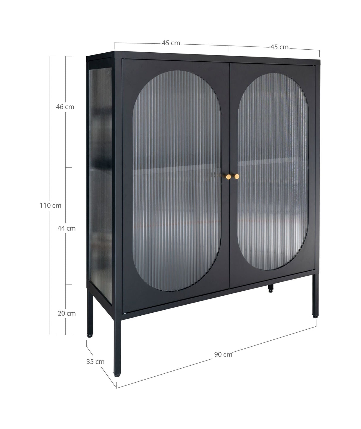 Adelaide Vitrinskab Black W. Ribbet glassdør, 35x90x110