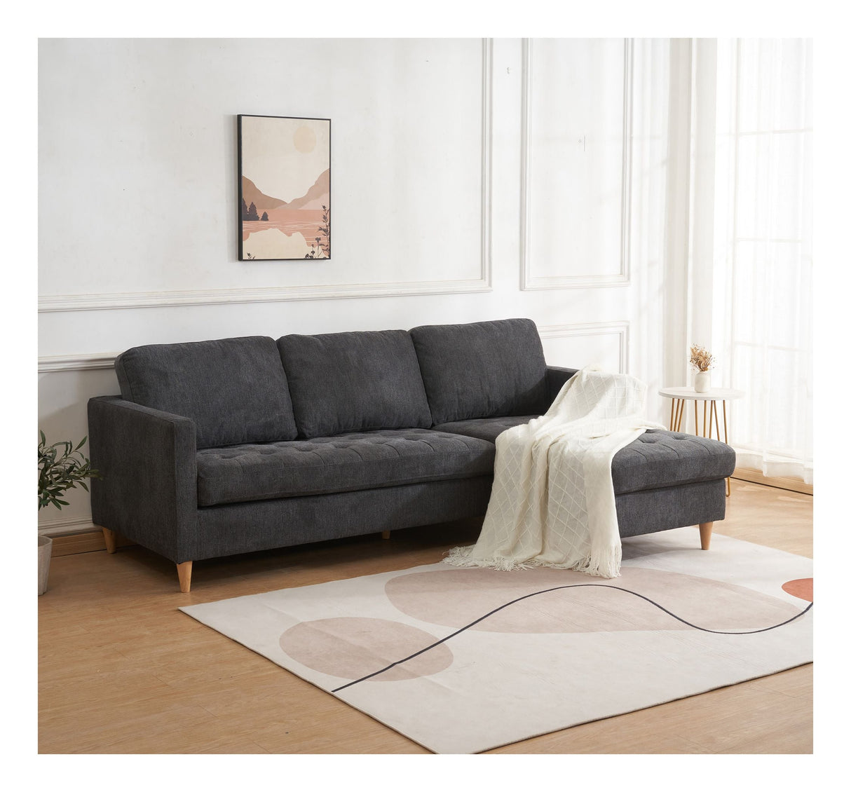 Firenze Sofa w. Bevegelig sjesel lang, mørkegrå w. Natur treben