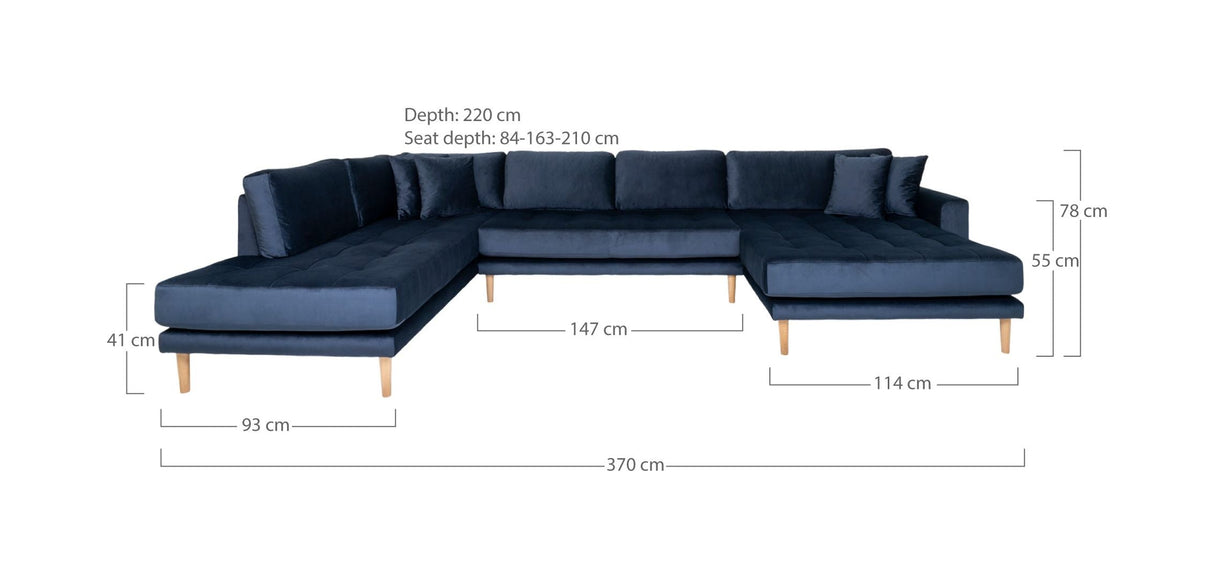 Lido U-Sofa w. Åpen ende til høyre vendt, mørkeblå