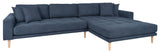 Salong sofa w. Høyre vendte sjesel lang, mørkeblå w. puter og natur treben