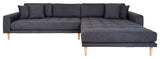 Salong sofa w. Høyre vendte sjesel lang, mørkegrå w. puter og natur treben