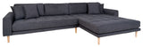 Salong sofa w. Høyre vendte sjesel lang, mørkegrå w. puter og natur treben