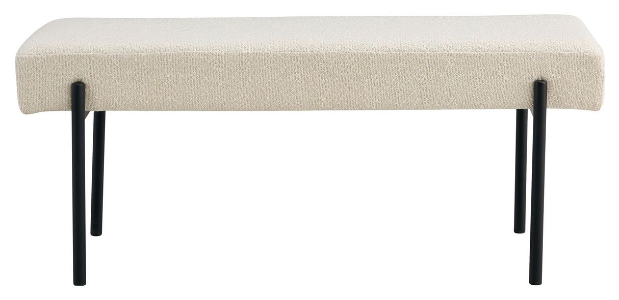 Swindon Bench 100x36x42.5, Bouclé, White W. Svarte ben