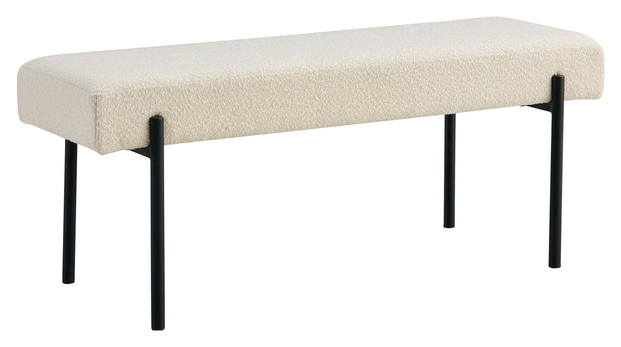 Swindon Bench 100x36x42.5, Bouclé, White W. Svarte ben