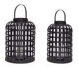 Hübsch Grid Lantern Set w. Glass, svart bambus