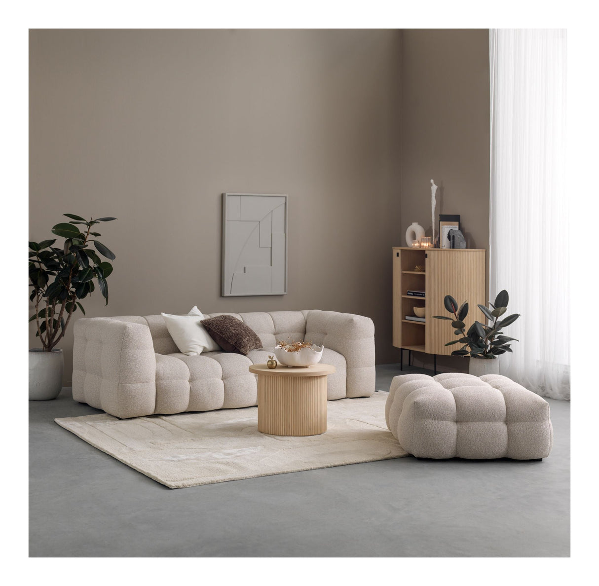 Hudson 3-seters sofa, Beige Bouclé