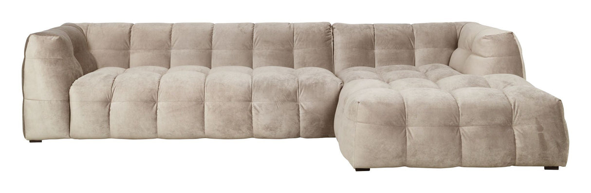 Hudson 3-per. Sofa med Chaise Longue, til høyre - Beige velour