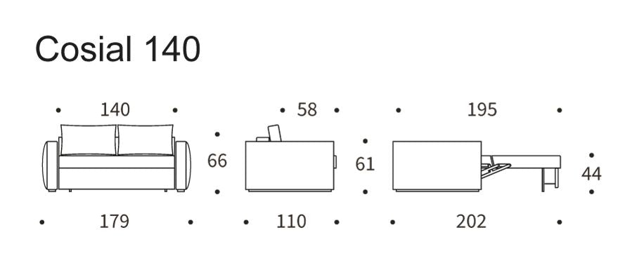 Cosial 140 Sofa Bed, Phobos/Latte