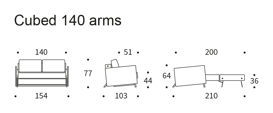 Kubert 140 sofa seng med armlener, blandet dans/blå