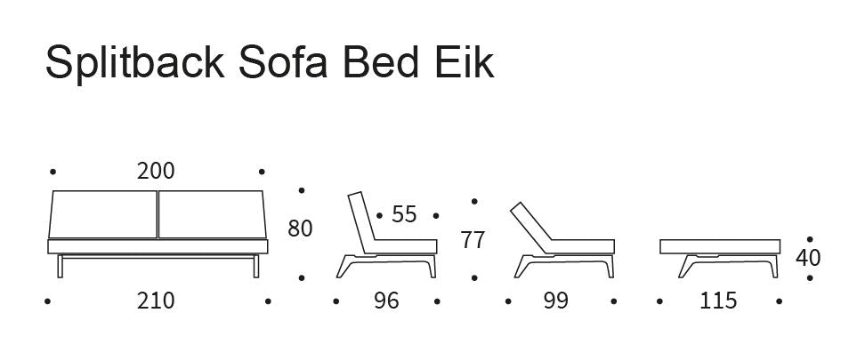 Splitback eikesofa, røkt eik, blandet dans/grå