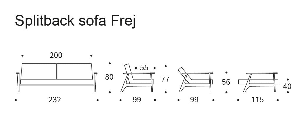 Splitback frej sofa seng, røkt eik, blandet dans/grå