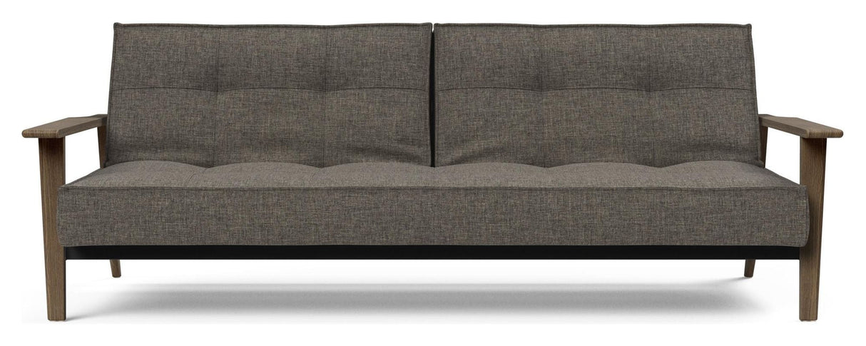 Splitback frej sofa seng, røkt eik, flashtex, mørk grå