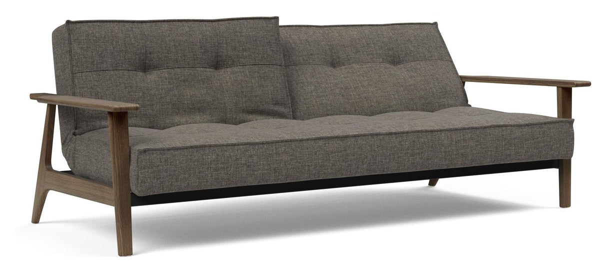 Splitback frej sofa seng, røkt eik, flashtex, mørk grå