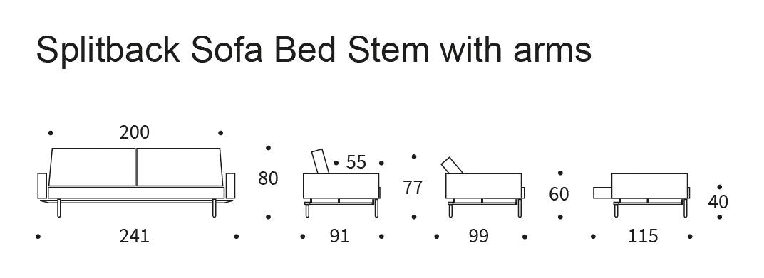 Splitback stemme sofa seng med armlener, argus/marineblå