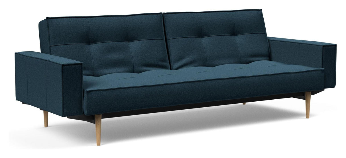 Splitback Styletto Sofa -seng med armlener, lett tre, argus/marineblå