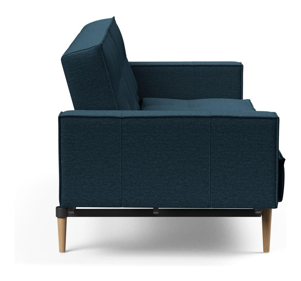 Splitback Styletto Sofa -seng med armlener, lett tre, argus/marineblå