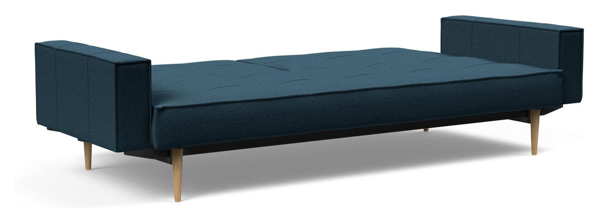 Splitback Styletto Sofa -seng med armlener, lett tre, argus/marineblå