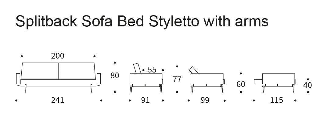 Splitback Styletto Sofa -seng med armlener, svart, argus/marineblå