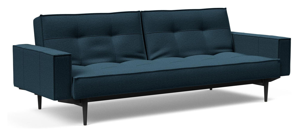 Splitback Styletto Sofa -seng med armlener, svart, argus/marineblå