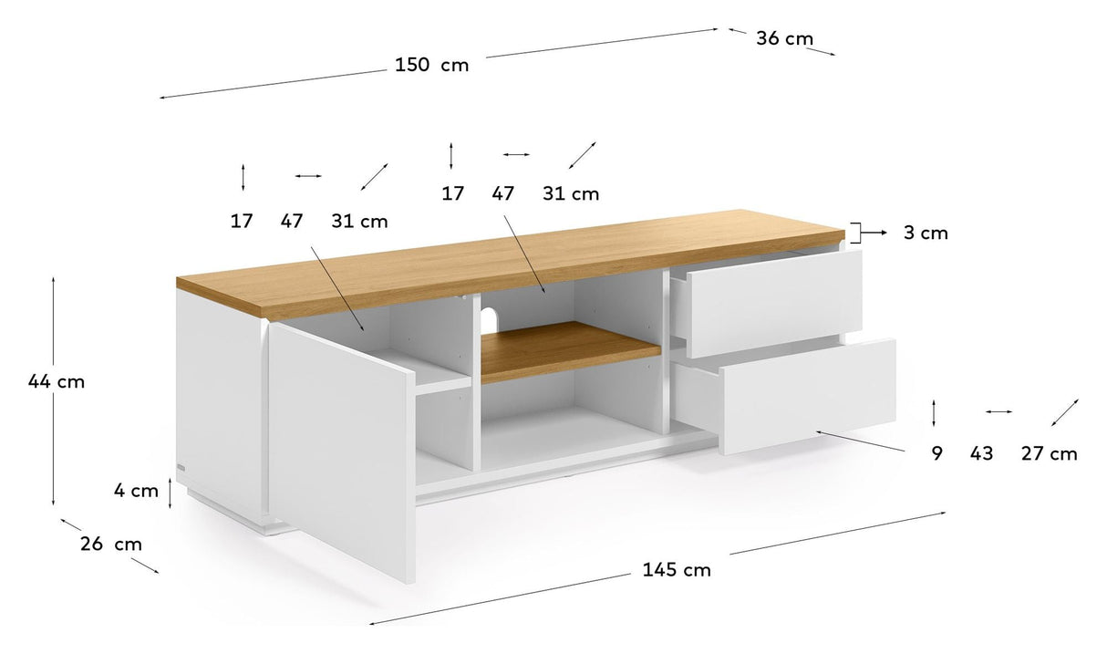 Abil Tvbord - White/Oak Veneer, B150