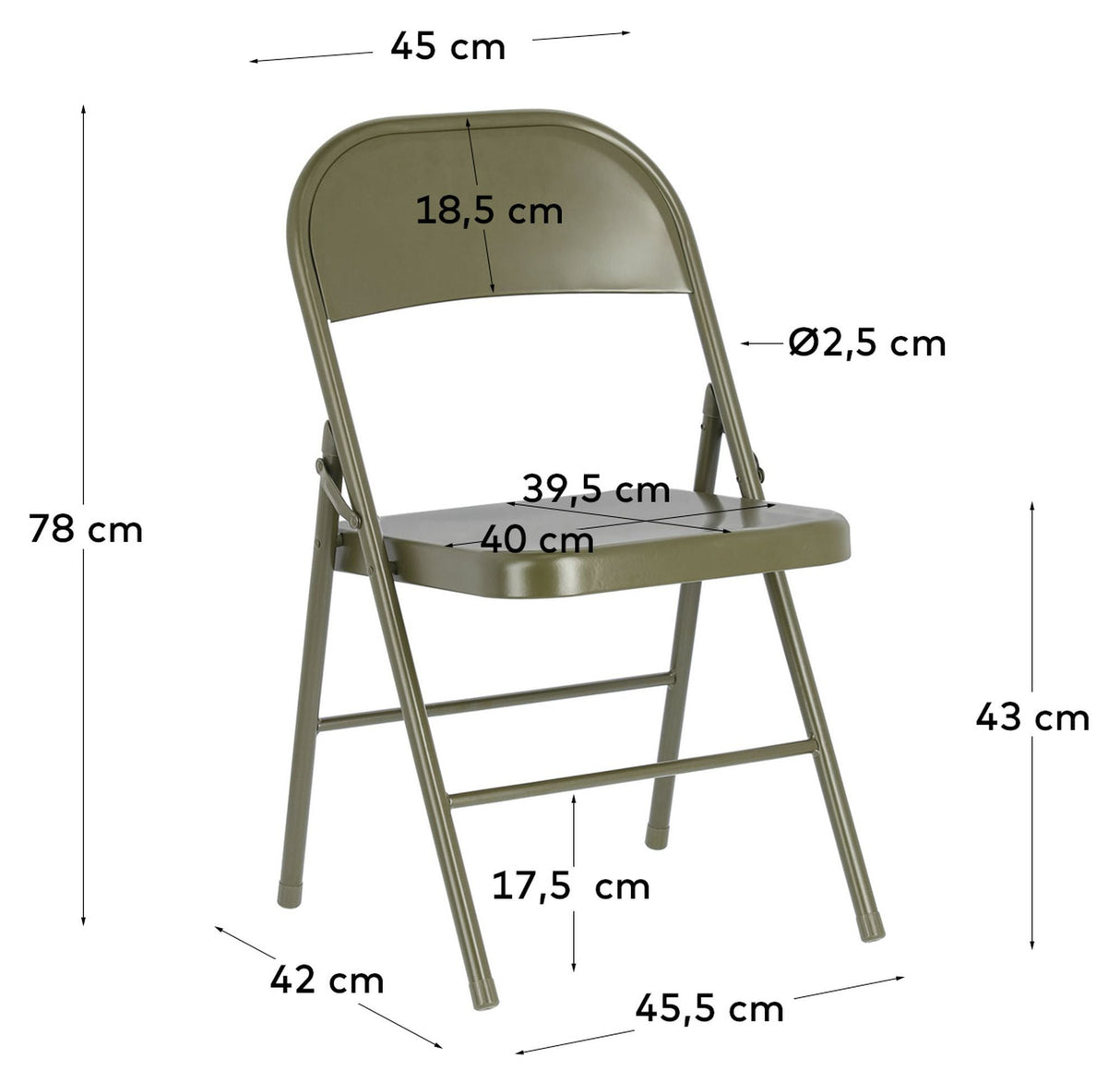 Aidana Folding Chair, Dark Green Metal