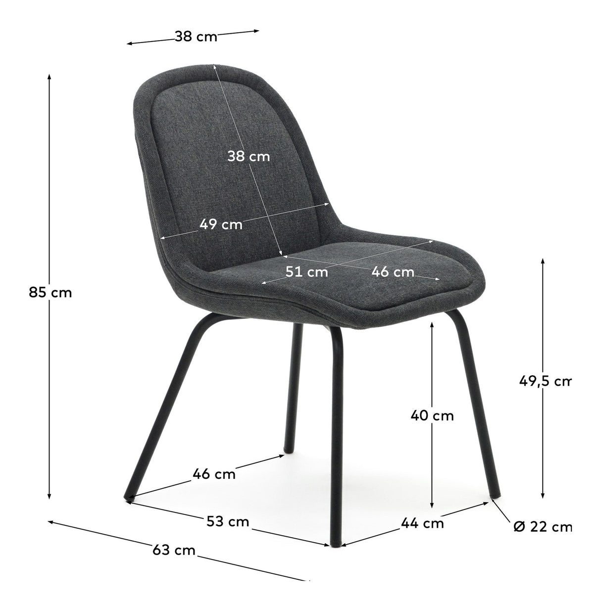 Aimin spisestol med svarte ben, grå chenille