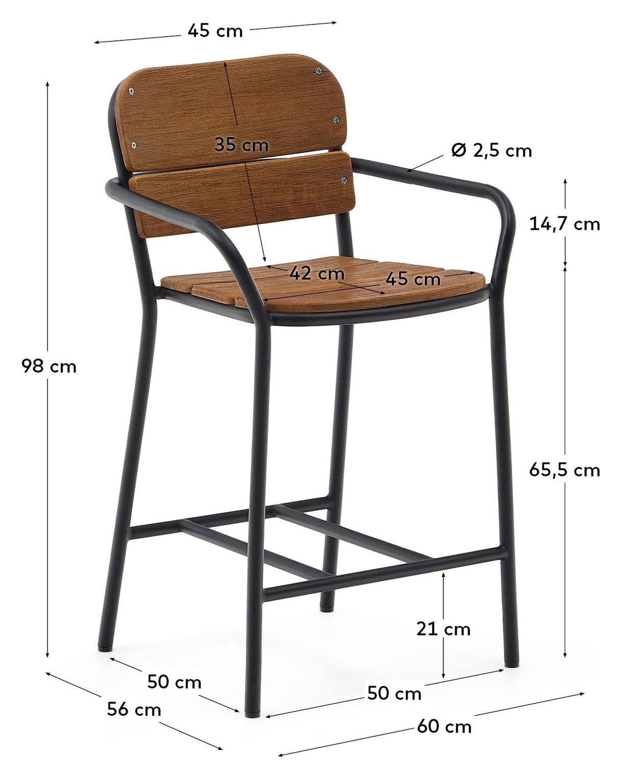 Algueret stol, tre/svart 65 cm