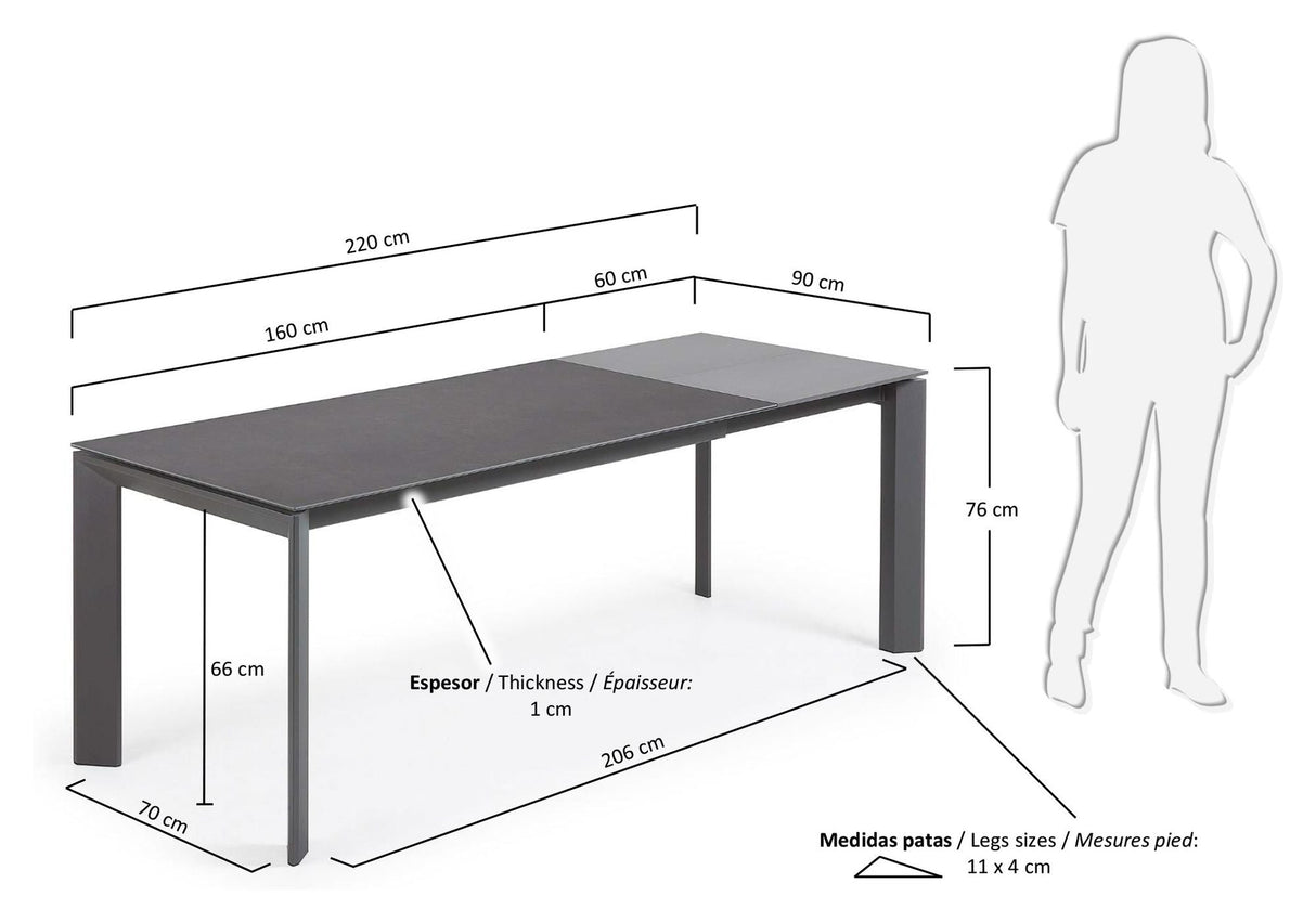 Axis spisebord, 160/220x90, Vulcano Roca Finish/Anthracite Legs