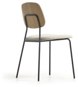 Benilda Dining Chair, Beige Chenille/Oak Veneer/Black Legs