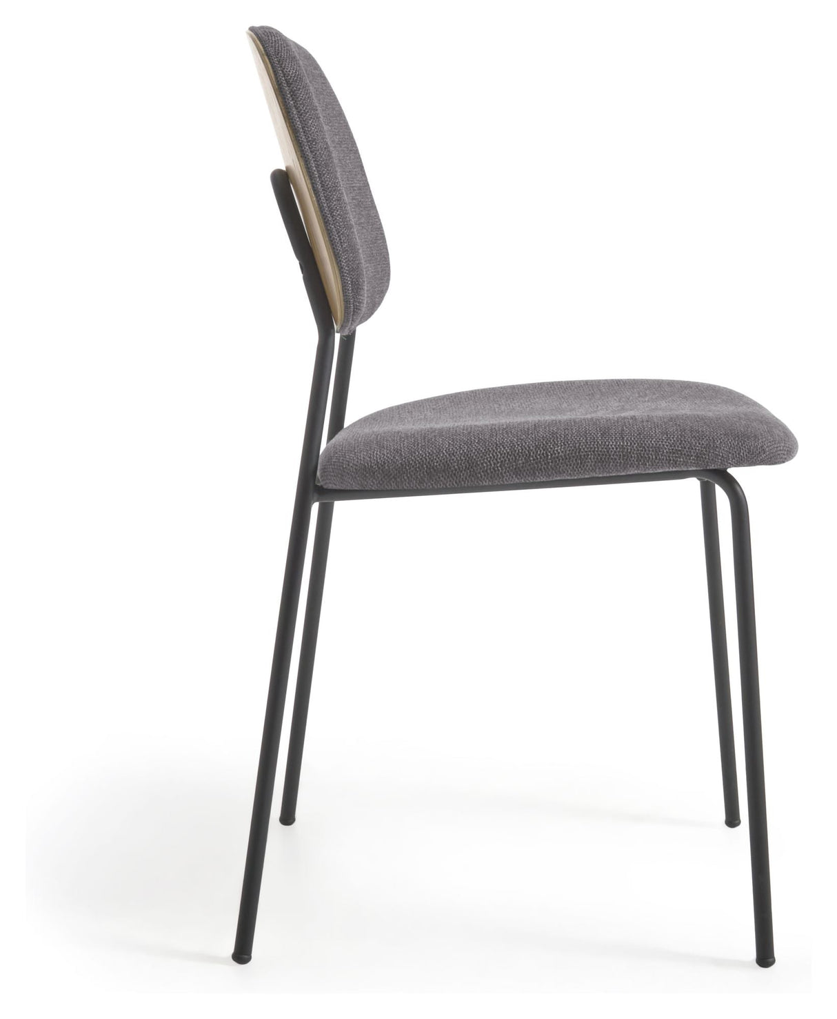 Benilda Dining Chair, Dark Grey Chenille/Oak Veneer/Black Legs