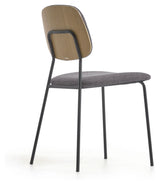 Benilda Dining Chair, Dark Grey Chenille/Oak Veneer/Black Legs