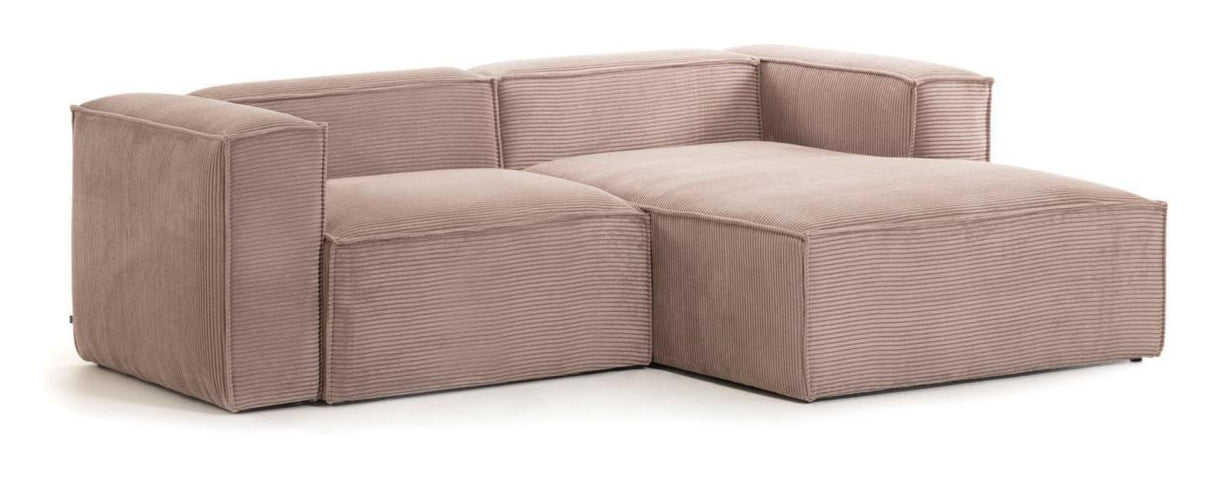 Blokker 2-personer. Sofa med høyre vending chaise rosa fløyel