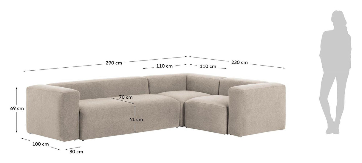 Blokker 3-personer. Corner Sofa Beige Chenille, 290x230