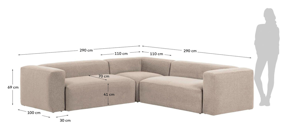 Blokkerer 4-personer. Hjørne sofa beige, 290x290