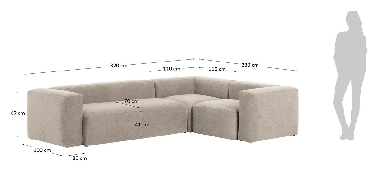 Blokkerer 4-personer. Hjørne sofa beige