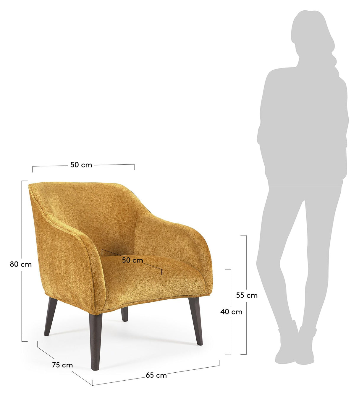 BULLY LOUNGE -stol, Yellow Chenille/Wooden Leg Wenge Finish