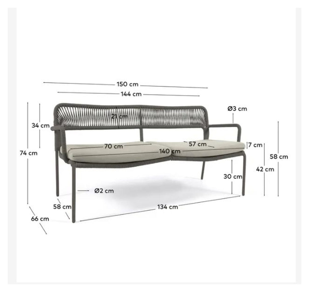 Cailin 2-PERS. Salongseng, beige tau/hvitt