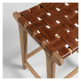 Calixta Bar Stool Teak/Leather, SH: 67cm