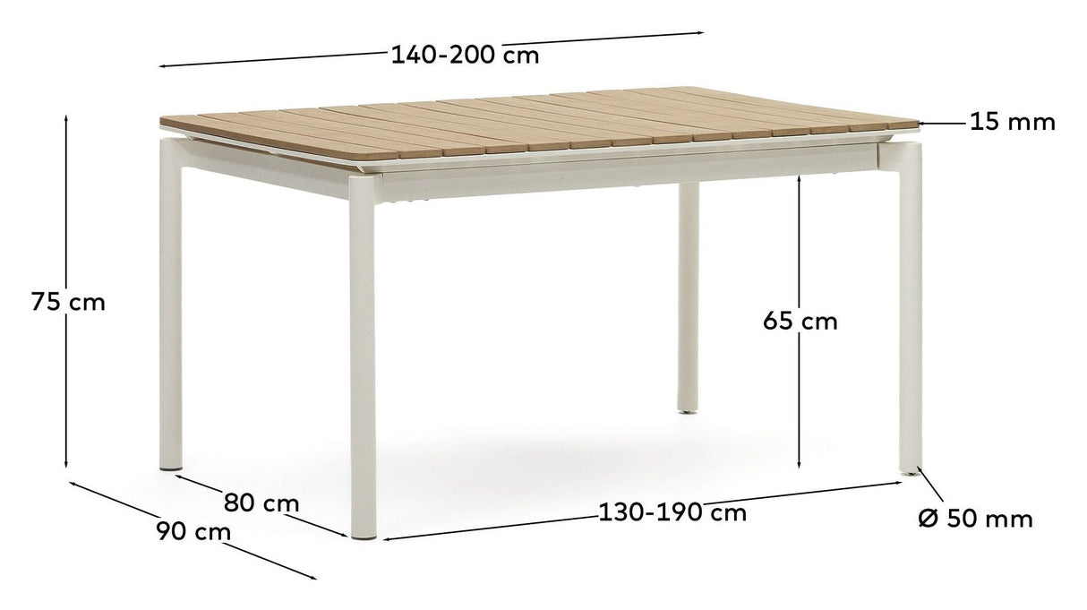 Canyelles hagebord med forlengelse, White Alu, 140 (200) x90