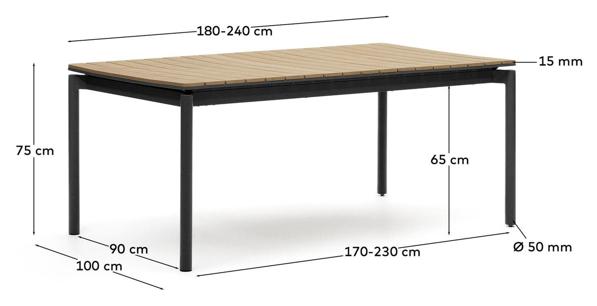 Canyelles hagebord med forlengelse, Black Alu, 180 (240) x100