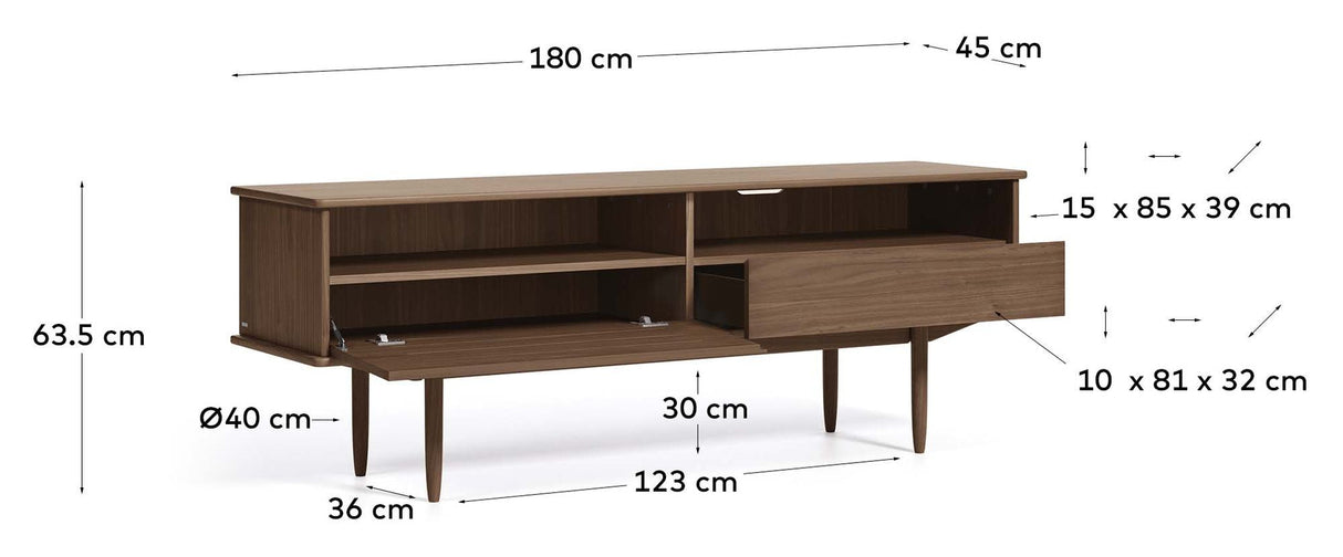 Carolin Table w. dør, 1 skuff, 180x83,5, valnøtt