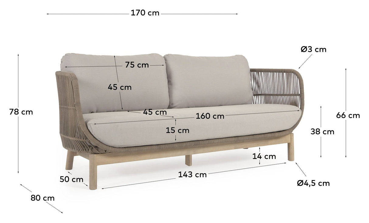 Catalina 3-pers. Salongseng med beige tau, Acacia Wood