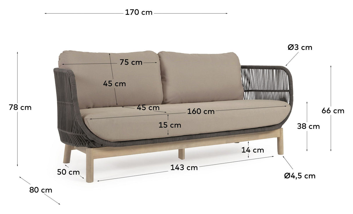 Catalina 3-pers. Lounge seng med grønt tau, Acacia Wood